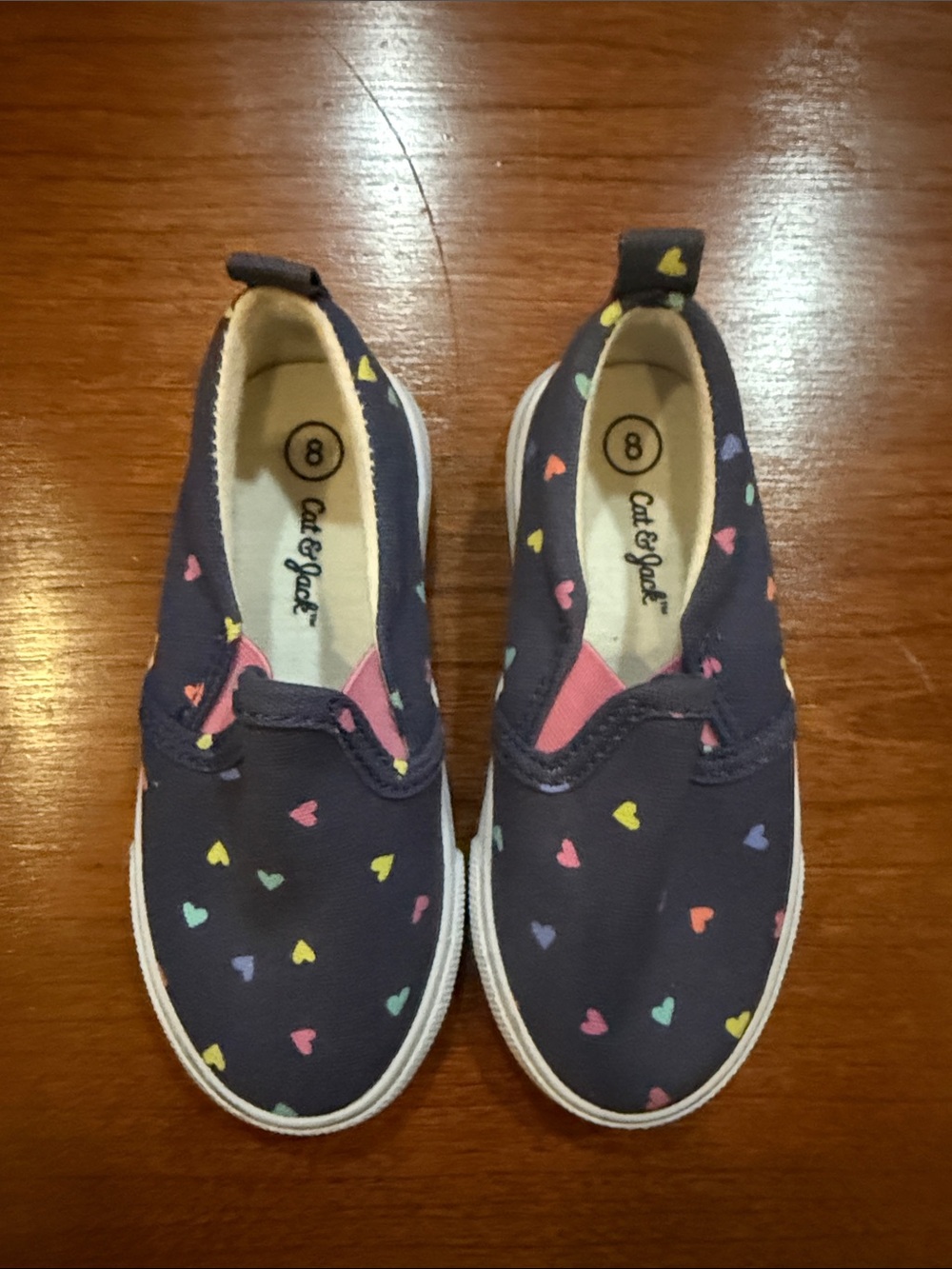 Cat & Jack Navy Slip-On Sneakers with Multicolor Heart Print